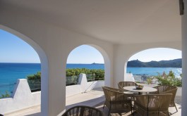Luxury Villa Bianca 2 in Sardinia for Rent | Terrace with chairs and sea view